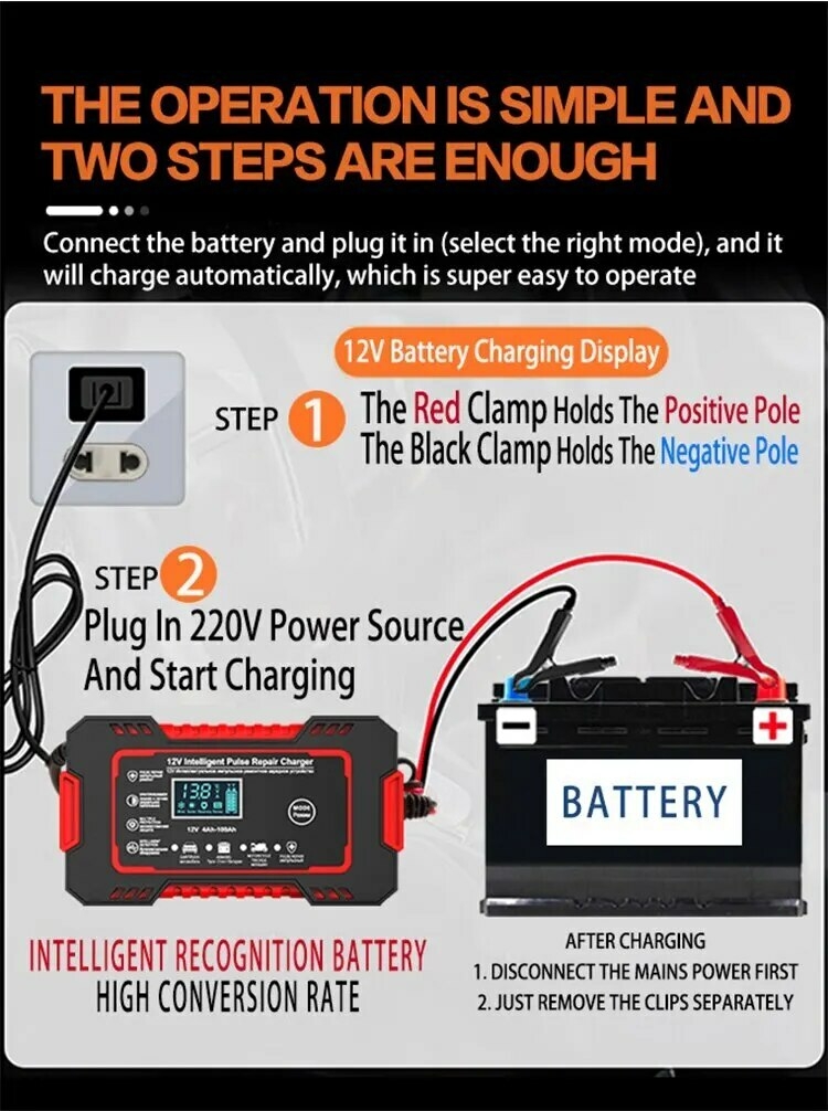 Chargeur de Batterie Intelligent EAFC 12V 6A avec Réparation par Impulsion  et Écran LCD