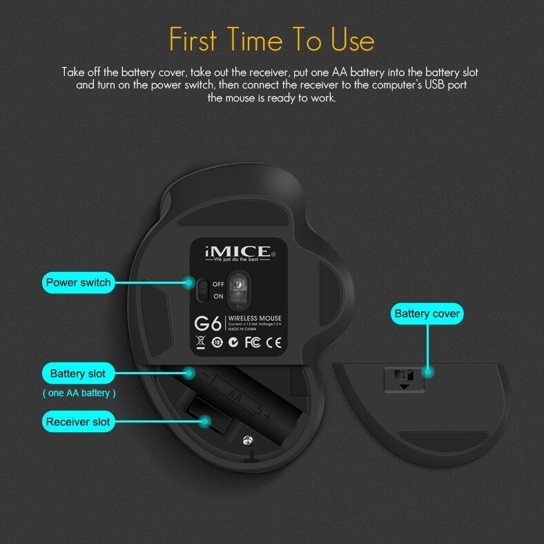 iMICE G6 Souris sans fil 2.4G Souris de bureau Souris de jeu à 6 boutons (Noir) iMICE G6 Souris sans fil 2.4G Souris de bureau Souris de jeu à 6 boutons (Noir)