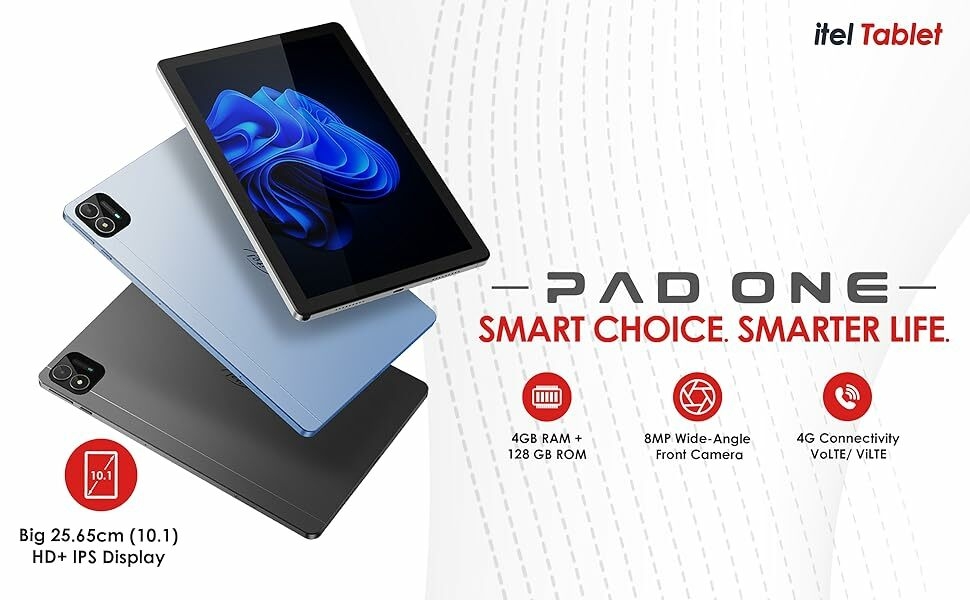 itel Pad One Tablet with 10.1 inch Display and 4GB RAM + 128GB ROM