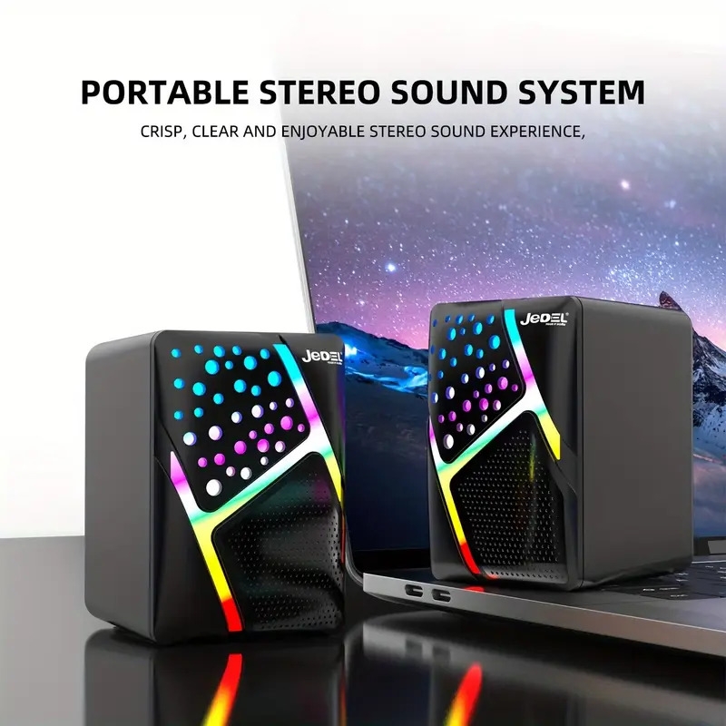 s527 rgb led desktop speakers usb powered 3w   with   5mm aux input for pc laptop tablet cellphone details 6