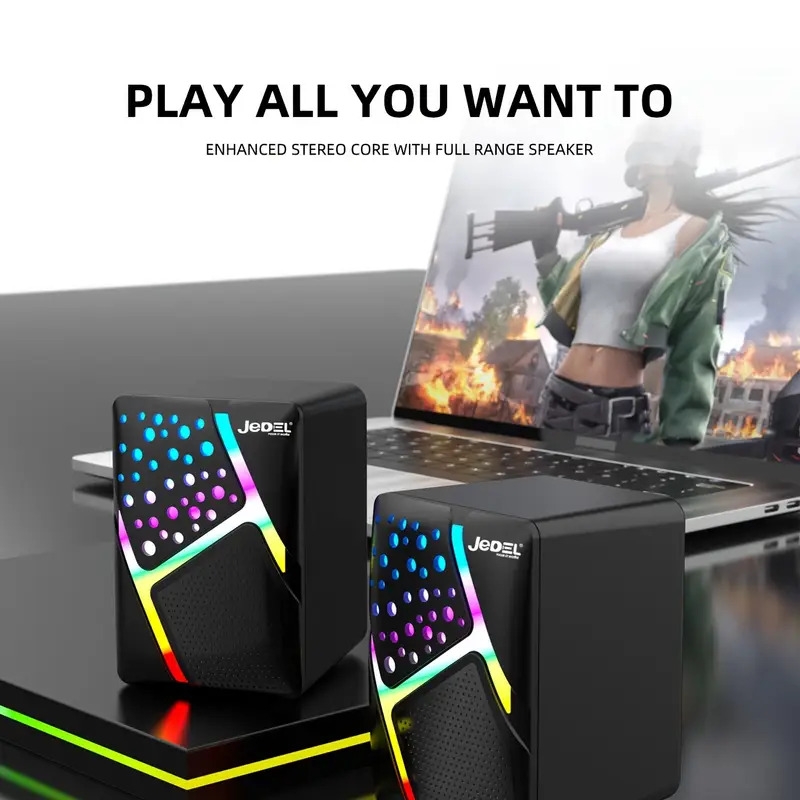 s527 rgb led desktop speakers usb powered 3w   with   5mm aux input for pc laptop tablet cellphone details 7