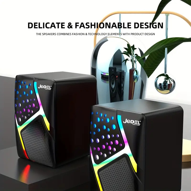 s527 rgb led desktop speakers usb powered 3w   with   5mm aux input for pc laptop tablet cellphone details 1