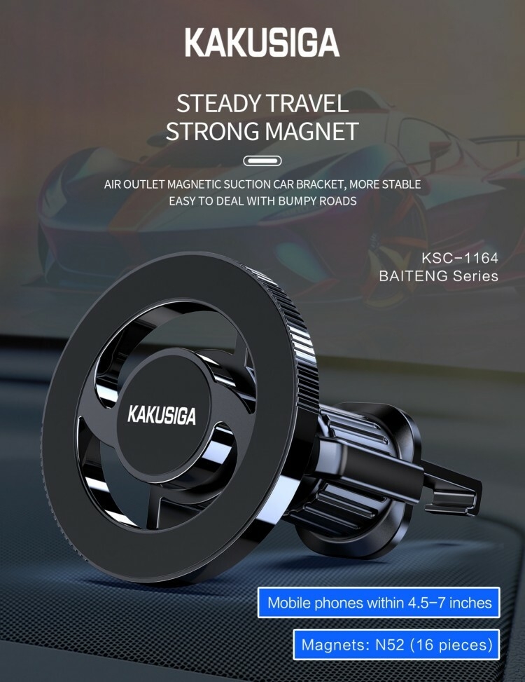 Kakusiga Support Téléphone Voiture MagSafe – Super Strong Magnetic 16 Magnets, Rotation 360°, iPhone & Android Compatible 1 image