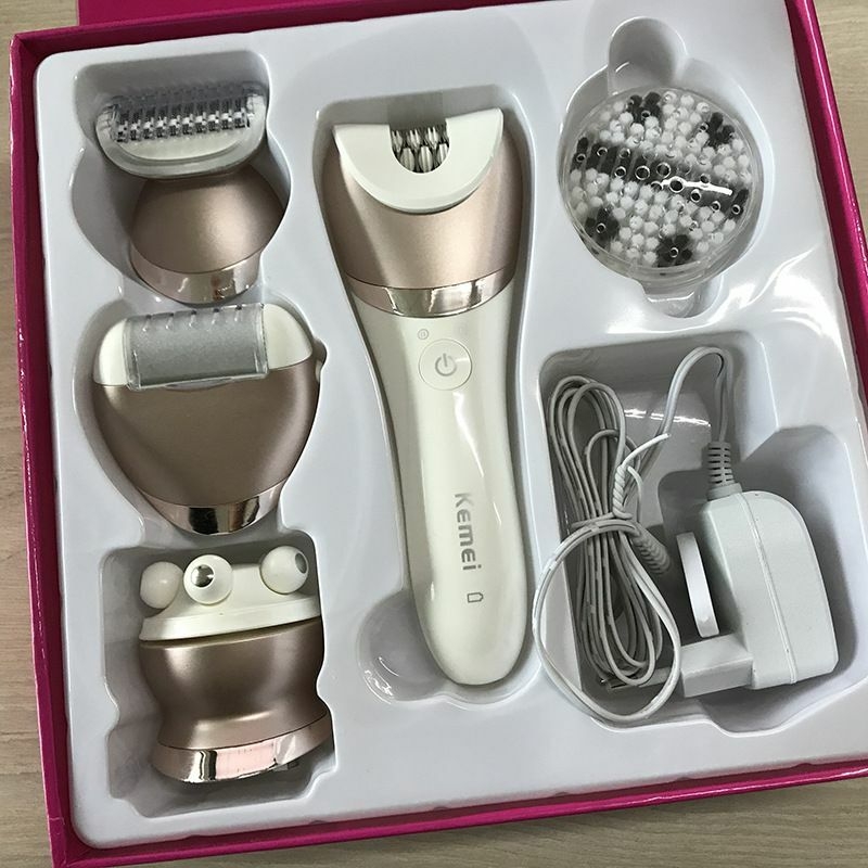 Kemei KM-8001 Épilateurs électriques 5 en 1 Rasoir rechargeable Rasage Facial Coupe de cheveux Remover Defeatherer Épilation Masseur Suppression de cal