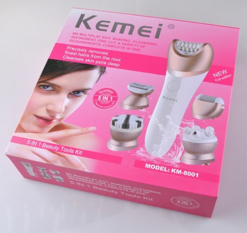 Kemei KM-8001 Épilateurs électriques 5 en 1 Rasoir rechargeable Rasage Facial Coupe de cheveux Remover Defeatherer Épilation Masseur Suppression de cal
