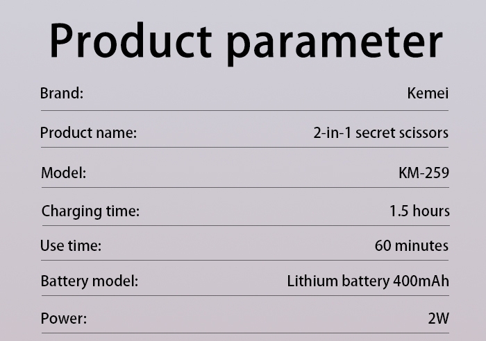 KEMEI km-259 2 In 1 Epilator Hair Trimmer Electric Shaver Hair Cutting Machine Lady Shaver Washable Body Hair Trimmer For Women details