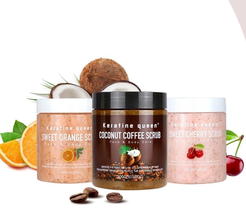Gros fruit parfumé café pêche noix de coco exfoliant hydratant Vegan Body Bath Wash Scrub