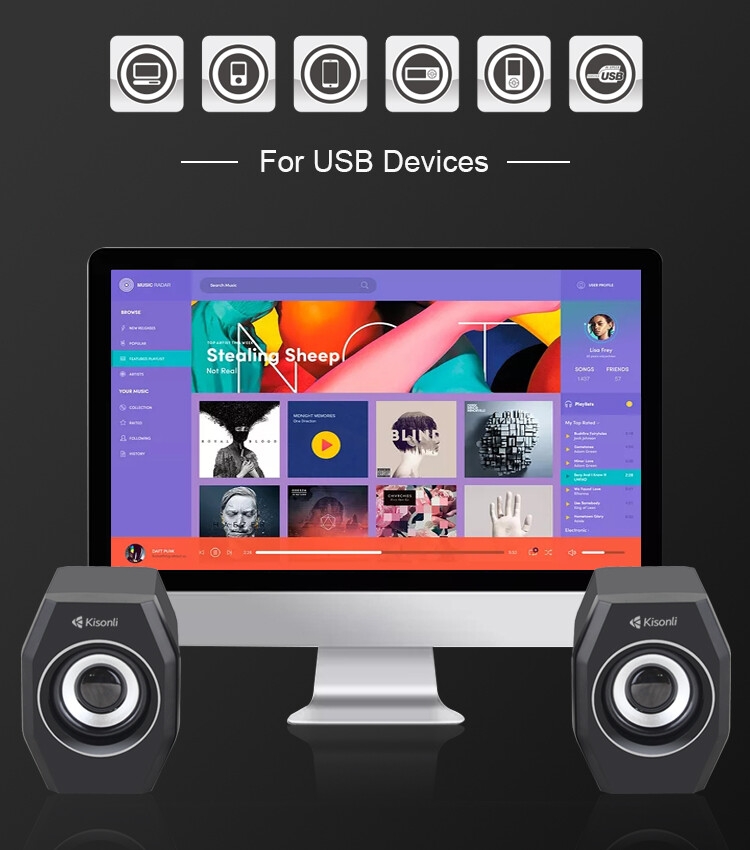 Kisonli A-101S haut-parleur de haute qualité, câble usb, haut-parleurs pour pc
