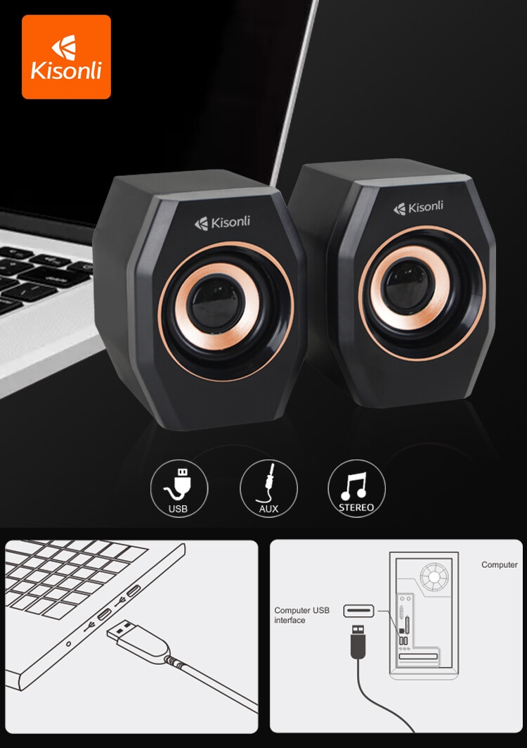 Kisonli A-101S haut-parleur de haute qualité, câble usb, haut-parleurs pour pc
