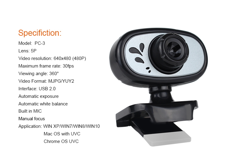Kisonli PC-3 480P Usb Webcam pour Pc
