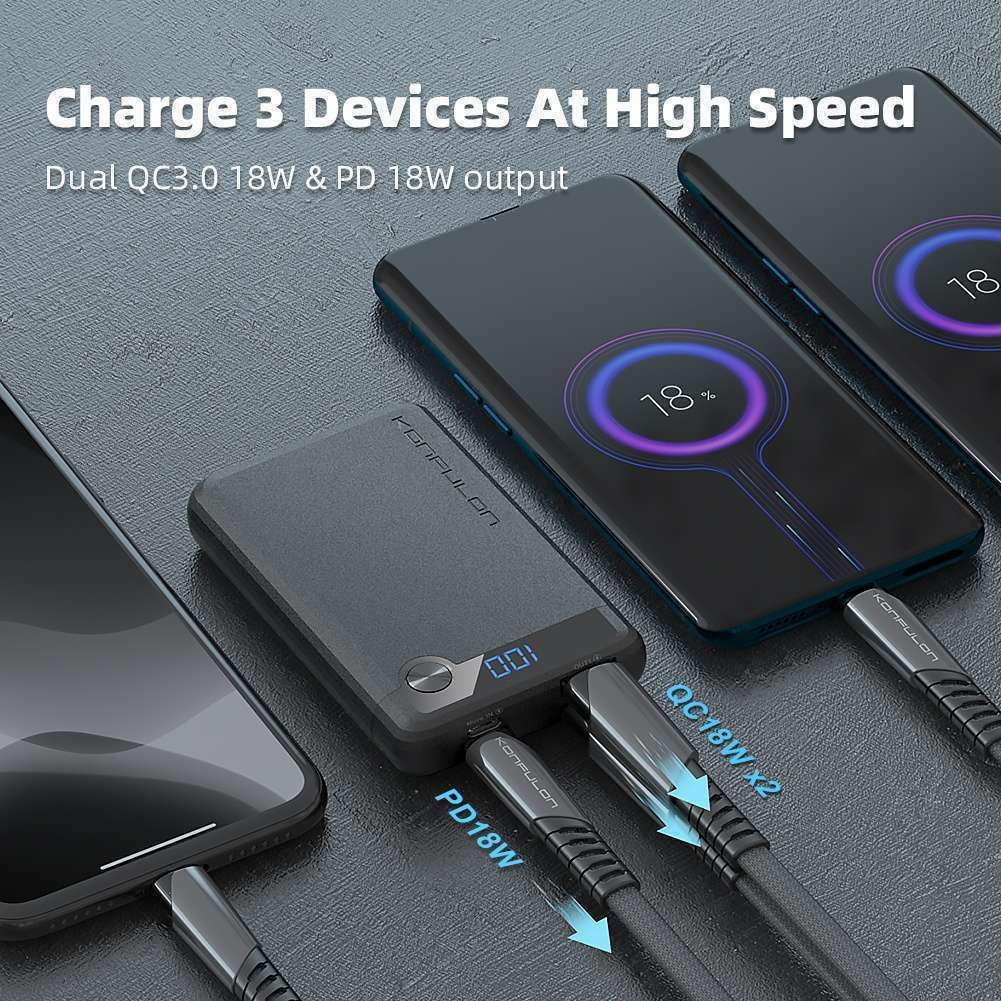 Batterie auxiliaire Konfulon Q11 capacité de Power Bank 10000mAh charge rapide 22.5W avec numéro d'écran et a une petite forme légère facile à portable peut recharger tous les téléphones aussi bien Android que iOS surtout iPhone 8 à 15 Pro Max 1