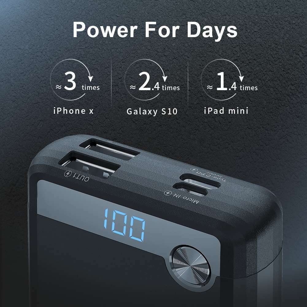 Batterie auxiliaire Konfulon Q11 capacité de Power Bank 10000mAh charge rapide 22.5W avec numéro d'écran et a une petite forme légère facile à portable peut recharger tous les téléphones aussi bien Android que iOS surtout iPhone 8 à 15 Pro Max