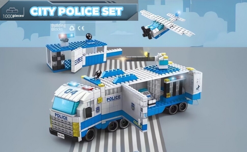 6 in 1 City Police Truck Mobile Command Center Car Building Set