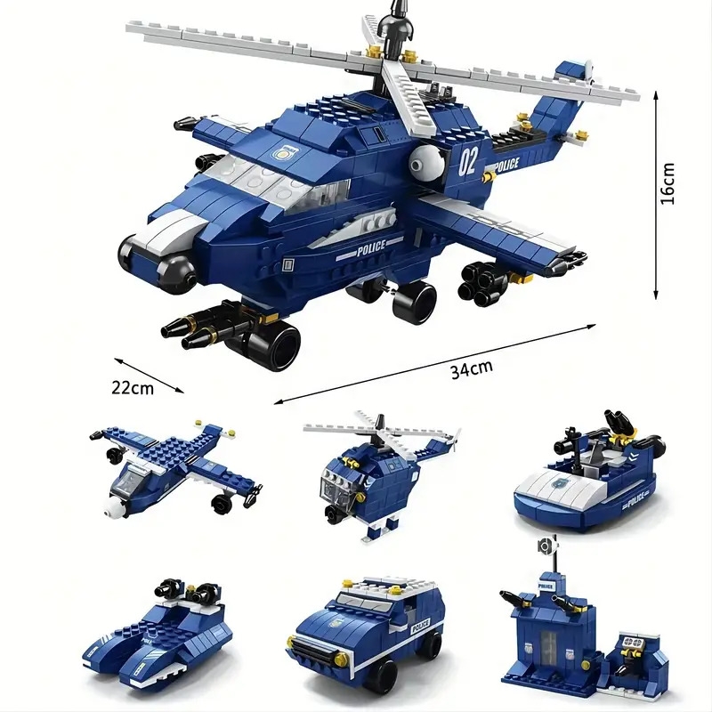 6 in 1 police helicopter building blocks set for kids creative diy assembly lele brother city police series interlocking plastic bricks educational toy for boys ages 6 8 details 2