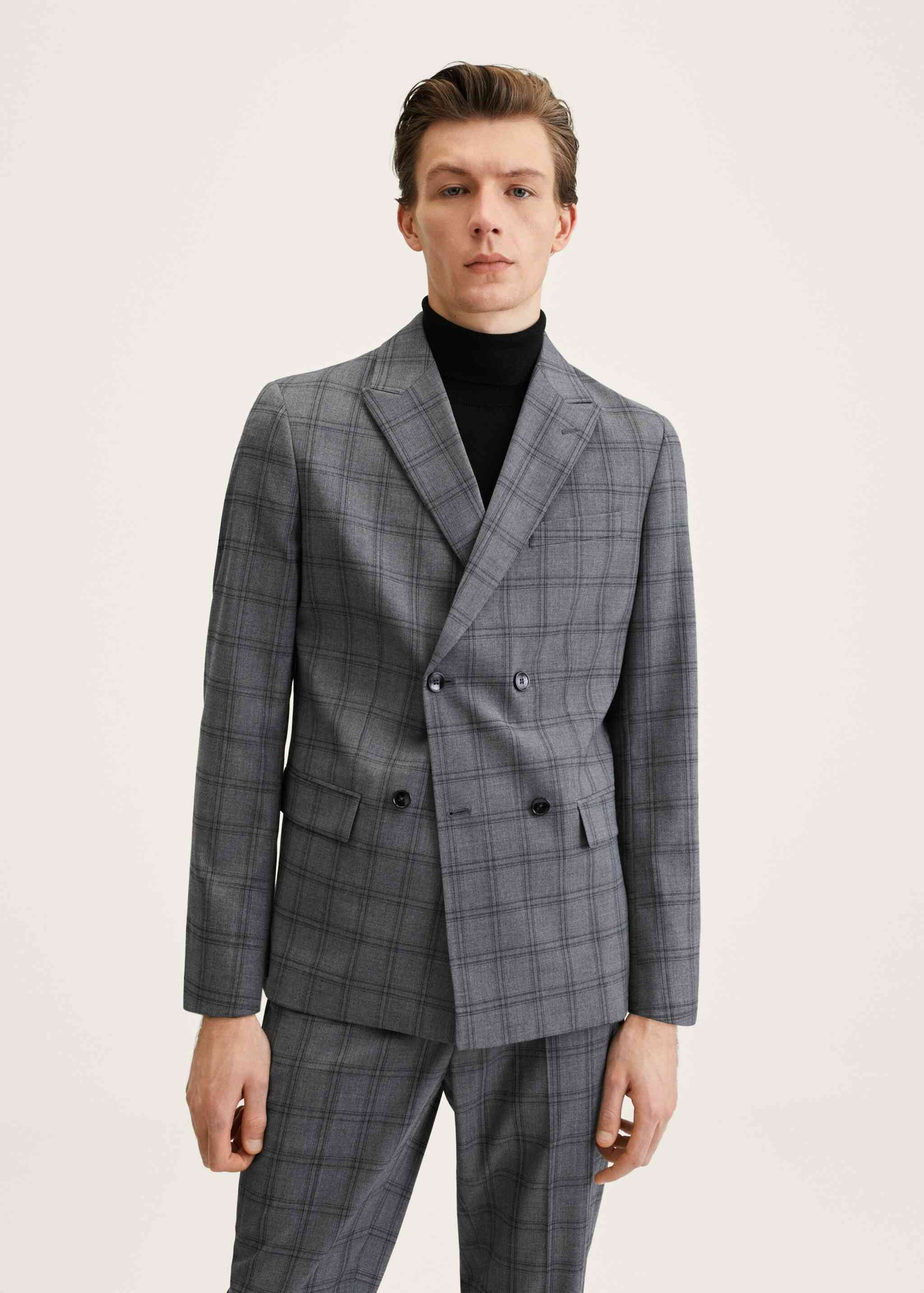 Veste costume slim fit croisée carreaux - Plan moyen