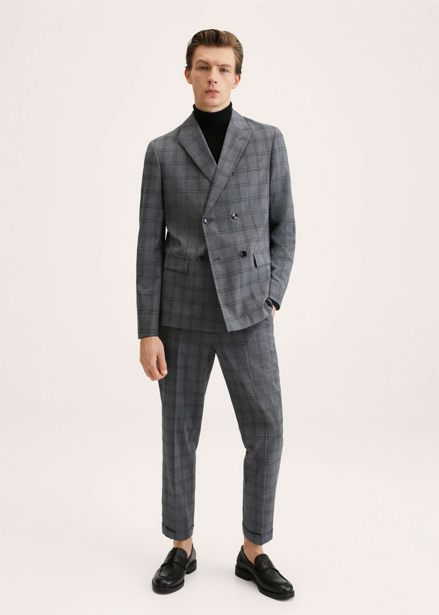 Veste costume slim fit croisée carreaux - Plan général