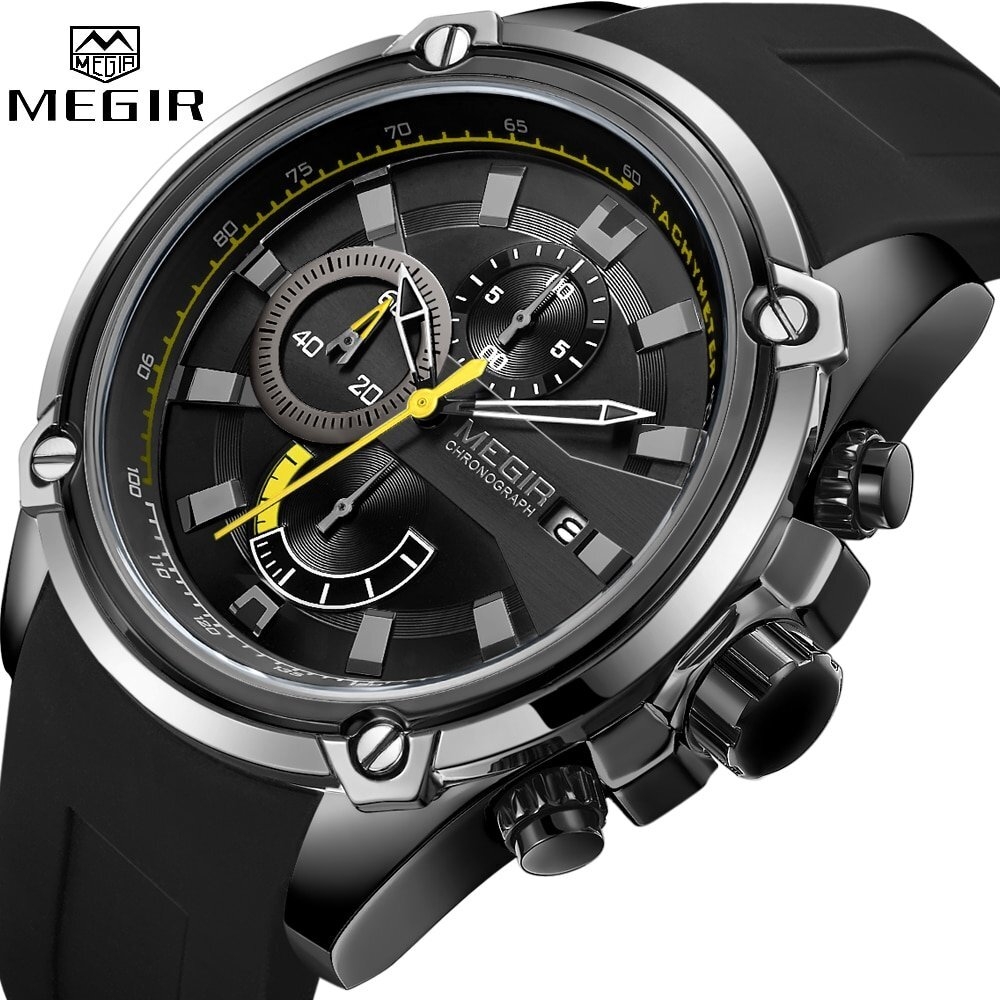 MEGIR montre de Sport pour hommes marque de luxe chronographe tanche Silicone Date automatique militaire