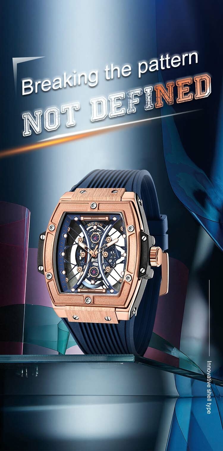 D tails du MONTRE POUR HOMME EN BLEU CADRAN BRONZE TONNEAU