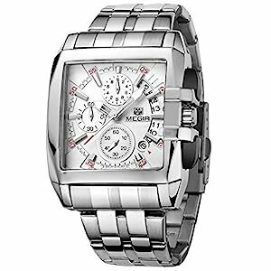 Megir Sport Watch for Men, Stainless Steel Band, Chronograph, M-2018-22