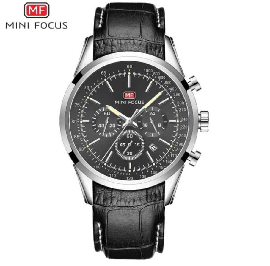 Montre Homme MINI FOCUS MF06 Cuir Noir avec Affichage Chronographe 12