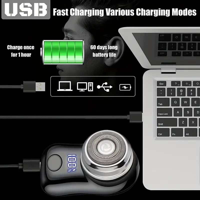 rasoir électrique pour hommes, chargement usb, fonction daffichage numérique, compact et portable, adapté pour les   daffaires, un cadeau   pour hommes détails 3