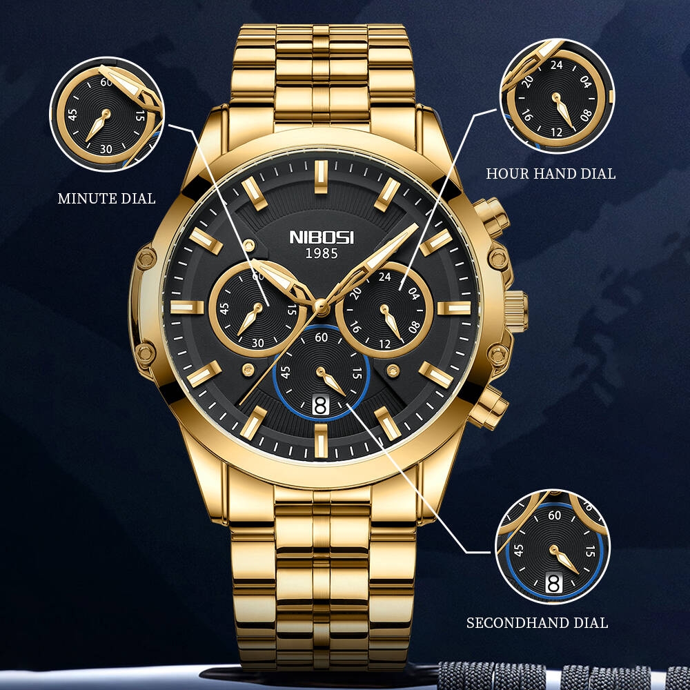 NIBOSI 2565 Superior Durable New Arrival Hot Selling Low MOQ Chronograph The New Listing Men Quartz Watches Stainless Steel Band