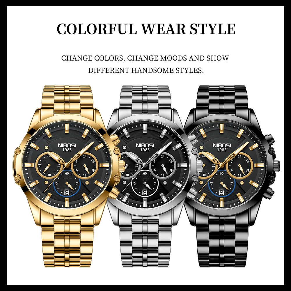 NIBOSI 2565 Superior Durable New Arrival Hot Selling Low MOQ Chronograph The New Listing Men Quartz Watches Stainless Steel Band