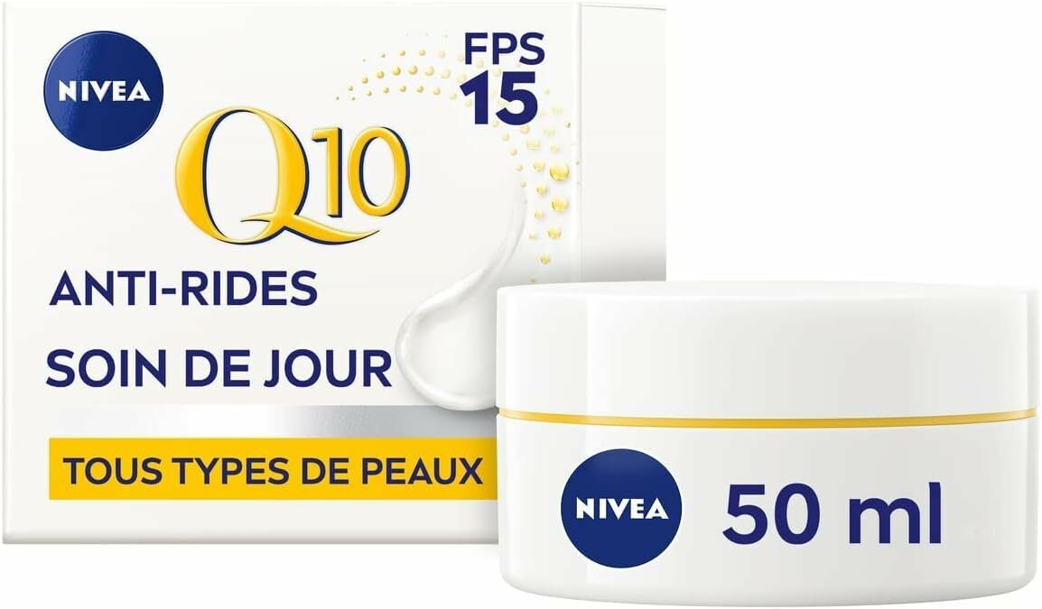 NIVEA Q10 Power Soin de Jour Anti-Rides +Fermeté FPS15 (1x50ml), crème anti-âge enrichie en Q10 & avec 10X plus de créatine, crème hydratante, soin visage femme