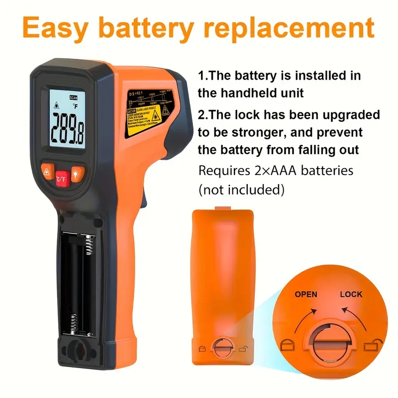 [   ] thermomètre infrarouge non-contact de haute     - affichage numérique, plastique durable, fonctionne sur piles (aaa), idéal pour  , grils & moteurs, mesure de température industrielle détails 4
