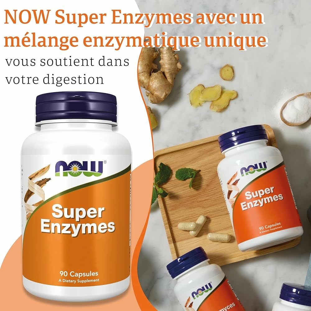 Now Foods, Super Enzyme, 90 Capsules, Testé en Laboratoire, Hautement Dosé, Sans Gluten, Sans Soja, Sans OGM : Amazon.fr: Hygiène et Santé