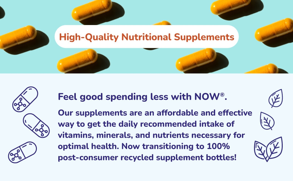 Image of capsules, information showcasing NOW's price commitments