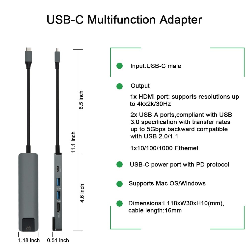 NOUVEAU 5 en 1 Hub USB de type C Hdmi PD Hub USB C vers Gigabit Ethernet  Adaptateur Rj45 Lan pour Macbook Pro Thunderbolt 3 Port de chargeur DNSHOP  