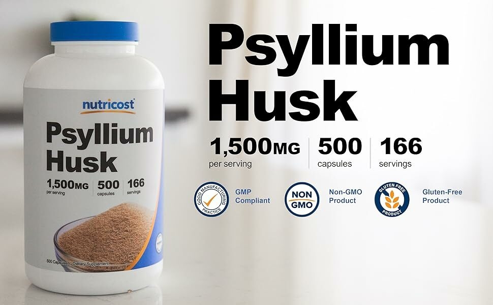Psyllium Husk 1500mg per serving 500 capsules 166 servings