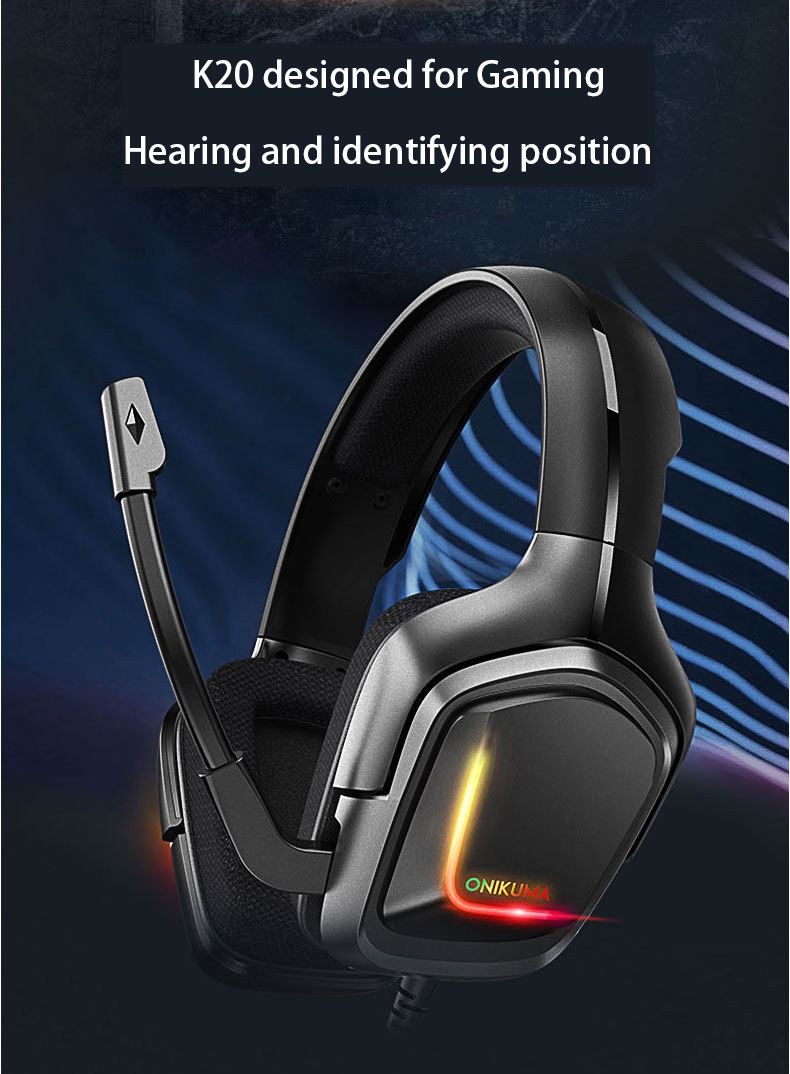 Onikuma K20 designed for Gaming headset computer ps4 with RGB breath light noise cancelling headphones