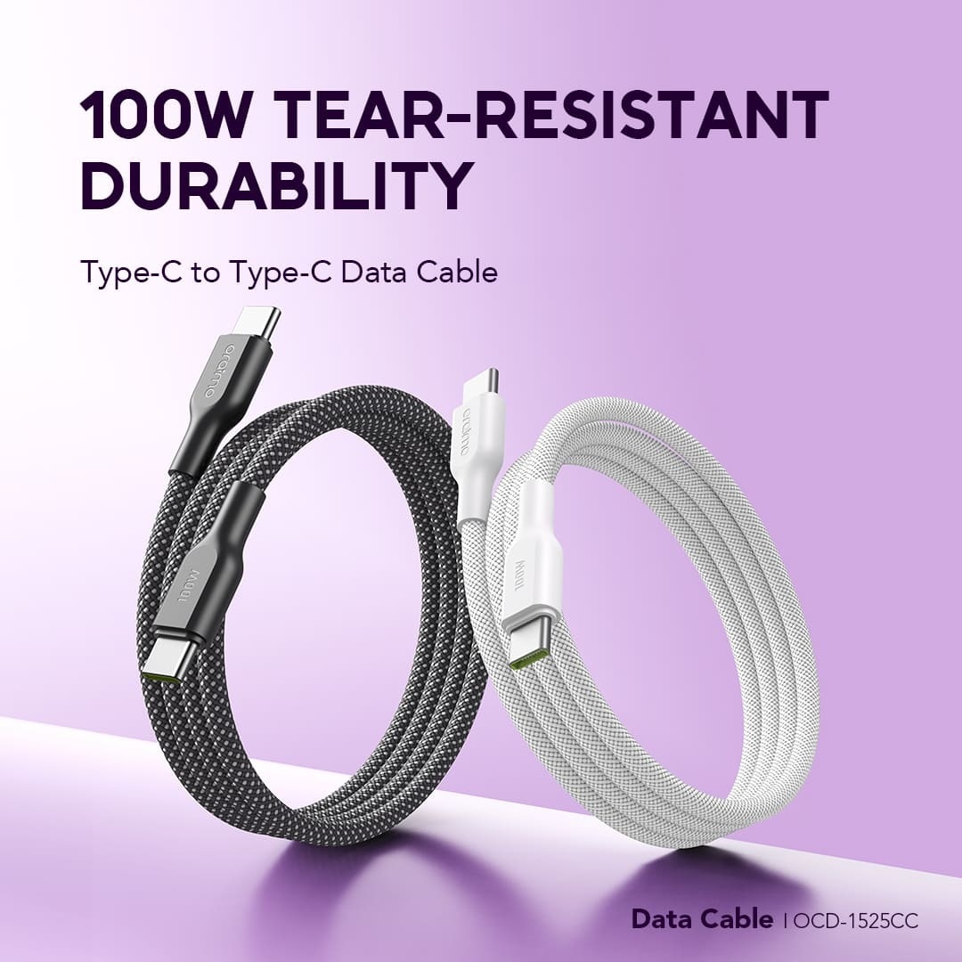 oraimo Data Cable BraidLine OCD-1525CC 01 100W Tear-Resistant Durability Type-C to Type-C