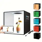 studio photo pliable portable   avec lumière danneau led cri 97+, alimenté par usb -   6 toiles de fond de couleur (noir/blanc/orange/rouge/vert/bleu) détails 0