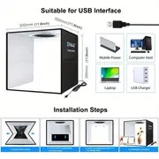 studio photo pliable portable   avec lumière danneau led cri 97+, alimenté par usb -   6 toiles de fond de couleur (noir/blanc/orange/rouge/vert/bleu) détails 4