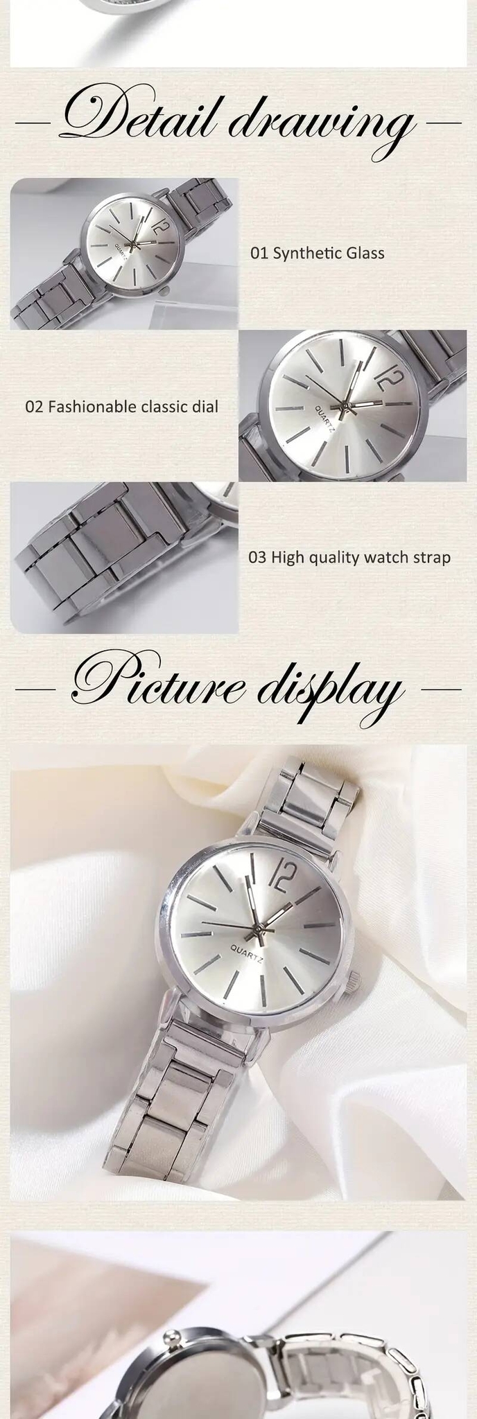 montre à quartz pour femme & ensemble bracelet - design avec bracelet et boîtier en de détails 2