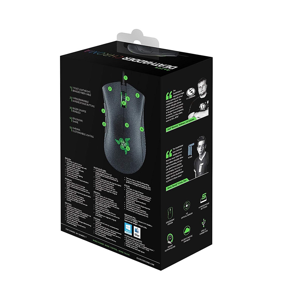 Razer — souris de jeu deathadder chroma, capteur 10000 dpi