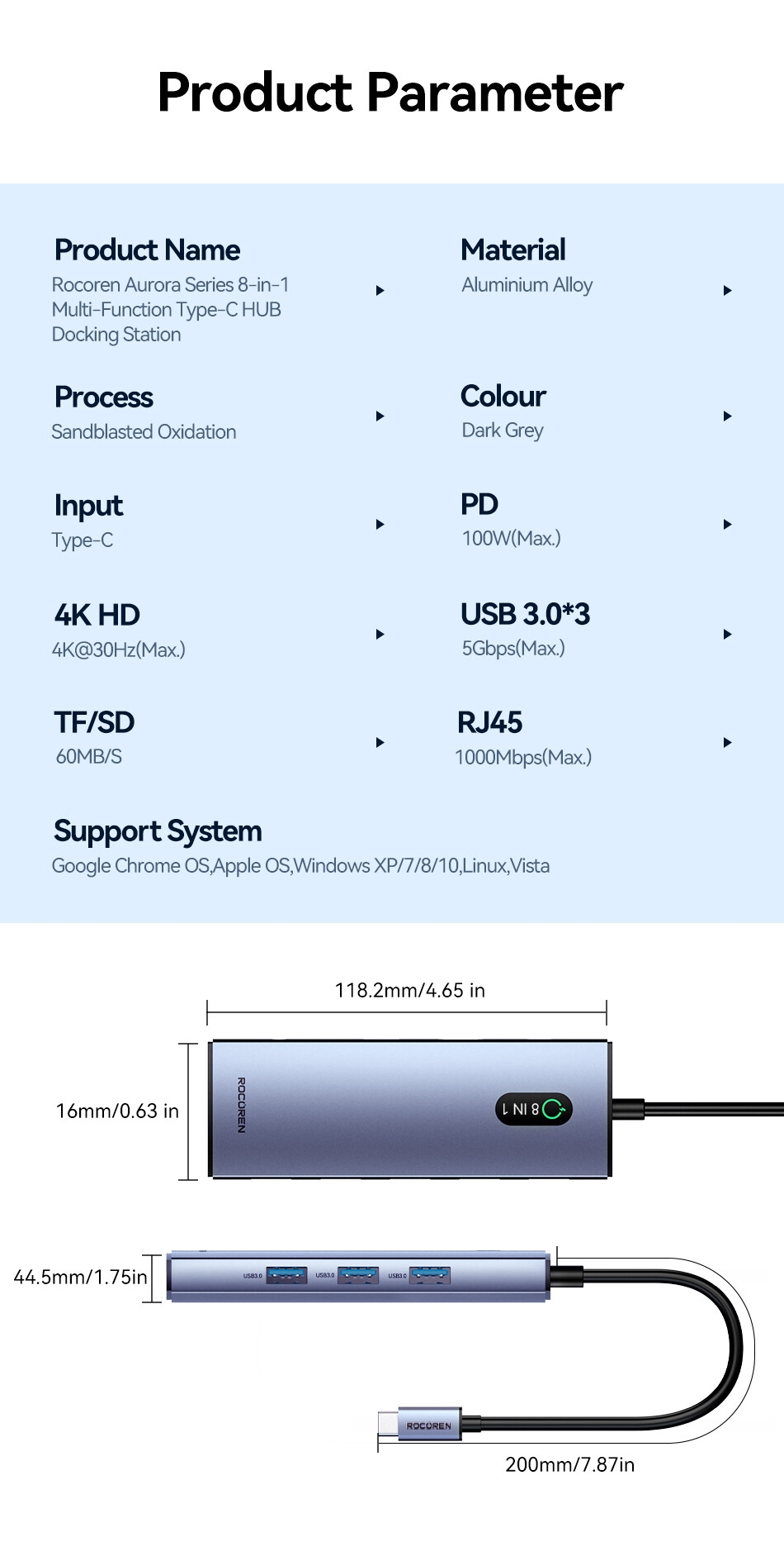 8e30686616571a03eb5c684ae41b9156 ROCOREN Station d'accueil 8 en 1 station d'accueil usb-c