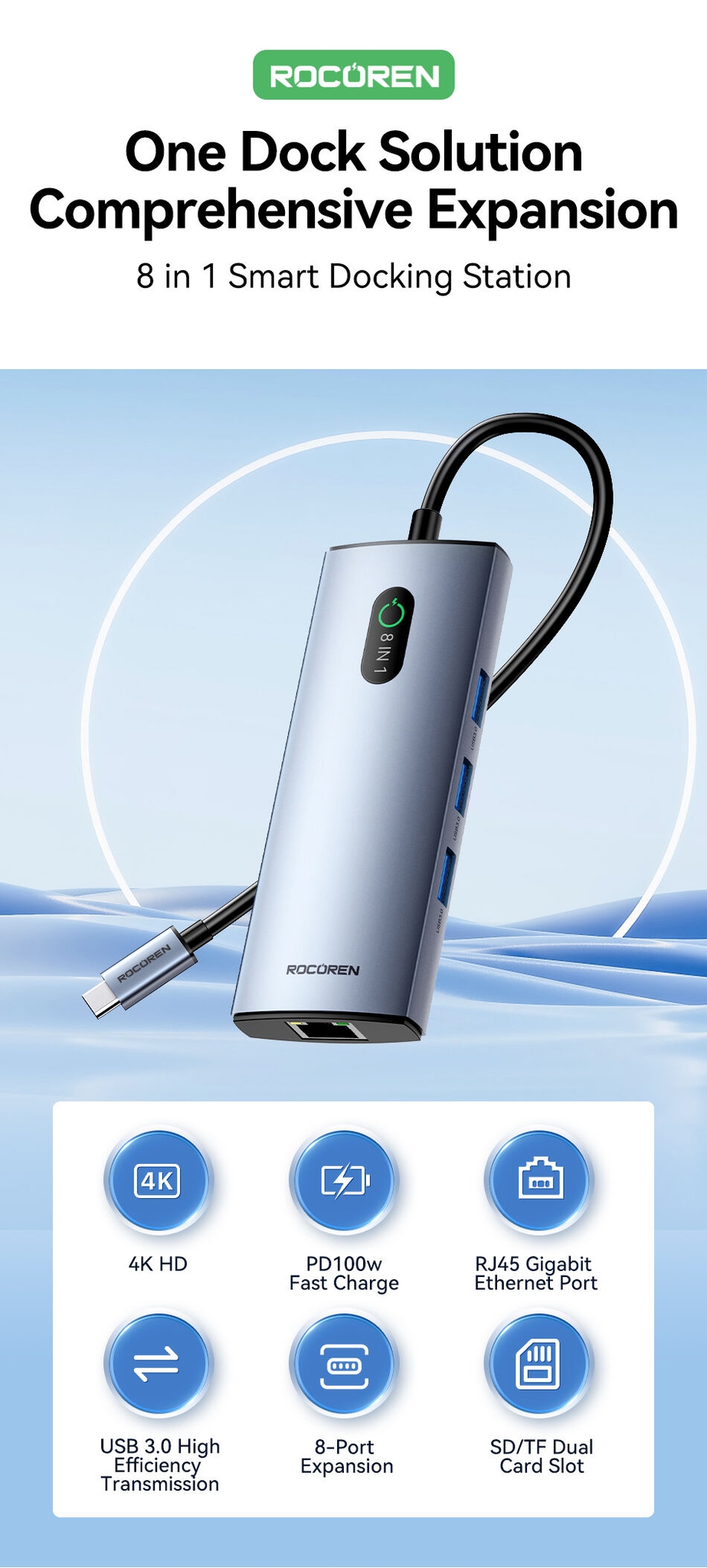 afb7eefd13a5db9070cf75754cad23f9 ROCOREN Station d'accueil 8 en 1 station d'accueil usb-c