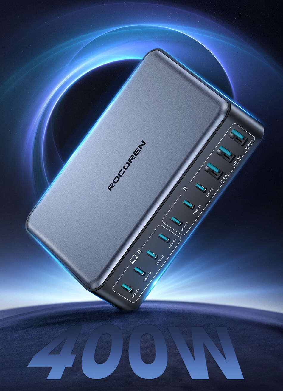 Se490737797904222a6163aba4e47b5afD Rocoren Chargeur Rapide 400W – Station d’Alimentation USB-C GaN Portable ⚡
