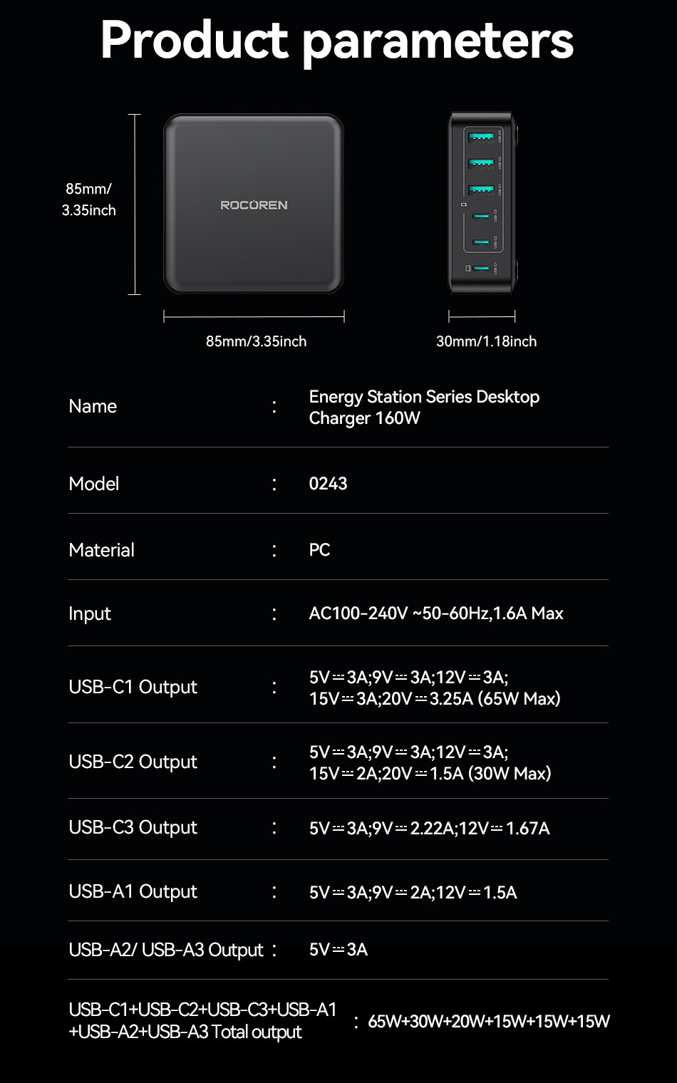 Sb331947a07e0494aa2a1559a8a80a03cy Rocoren Chargeur Rapide 160W – Super Chargeur Universel Multi-Port PD+QC