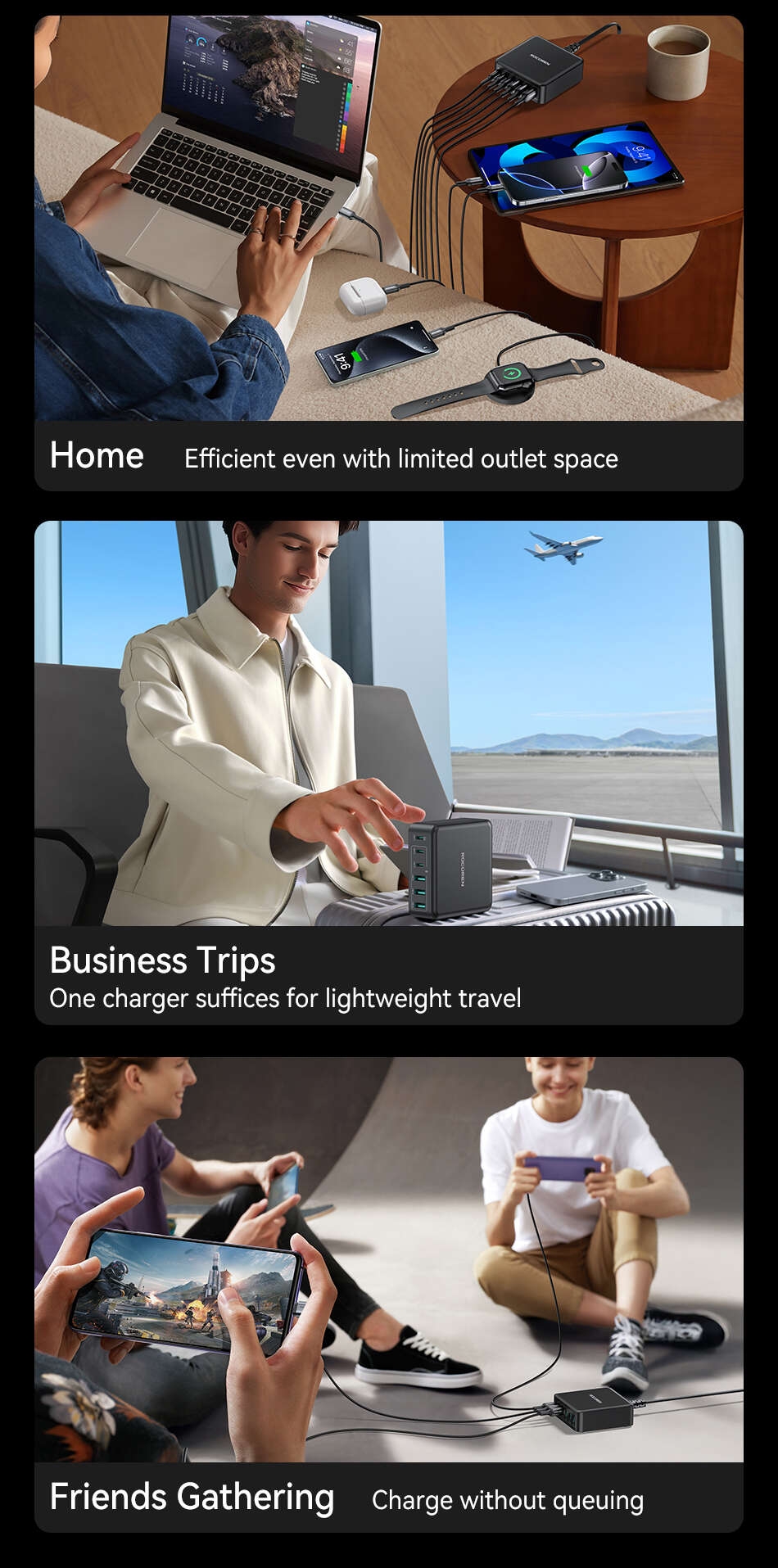 S253e87d329db4b069571d9ab39d7415bR Rocoren Chargeur Rapide 160W – Super Chargeur Universel Multi-Port PD+QC