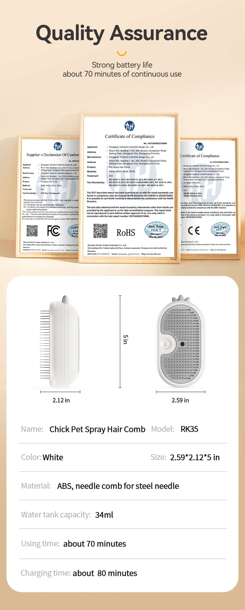 ff523ab7efc009b3ab2d6003d70ae7c5 ROJECO RK35 Brosses et peignes électriques pour l'épilation des poils d'animaux