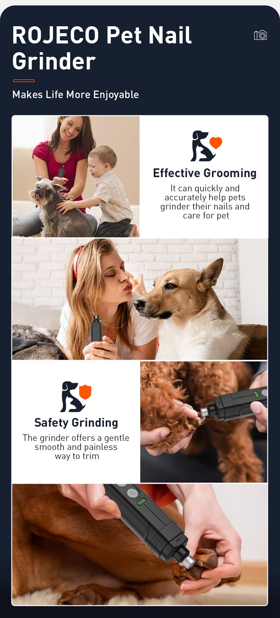 3be911217084f2e9bd6ae7dc34312538 ROJECO P3 Broyeur à ongles électrique pour animaux de compagnie avec 2 lumières LED
