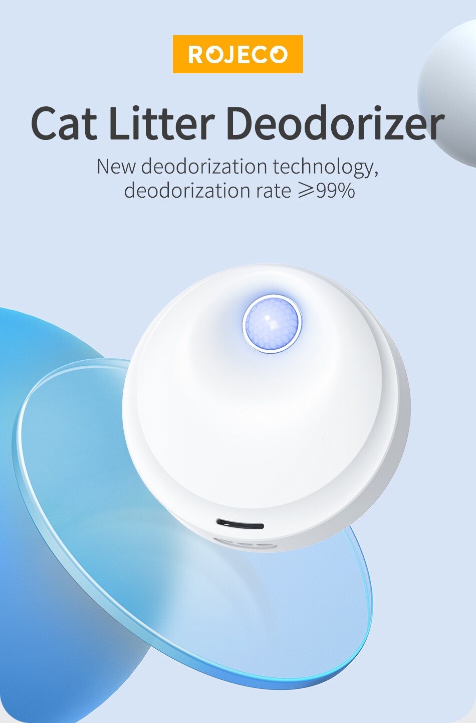 72dd8aff62416764b4172d4bcc142322 ROJECO Purificateur d'odeurs de chat intelligent 4000mAh pour désodorisant de litière pour chat