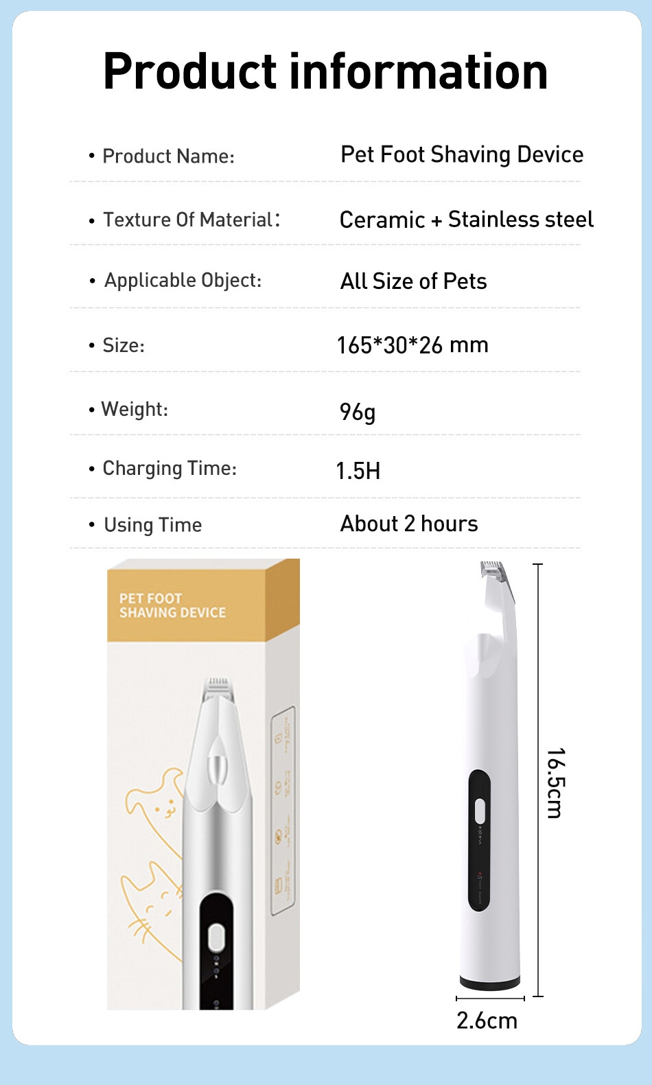 S83411176c60d4651bc253de539b34886X ROJECO Professional Dog Hair Trimmer – Ceramic and stainless-steel blades