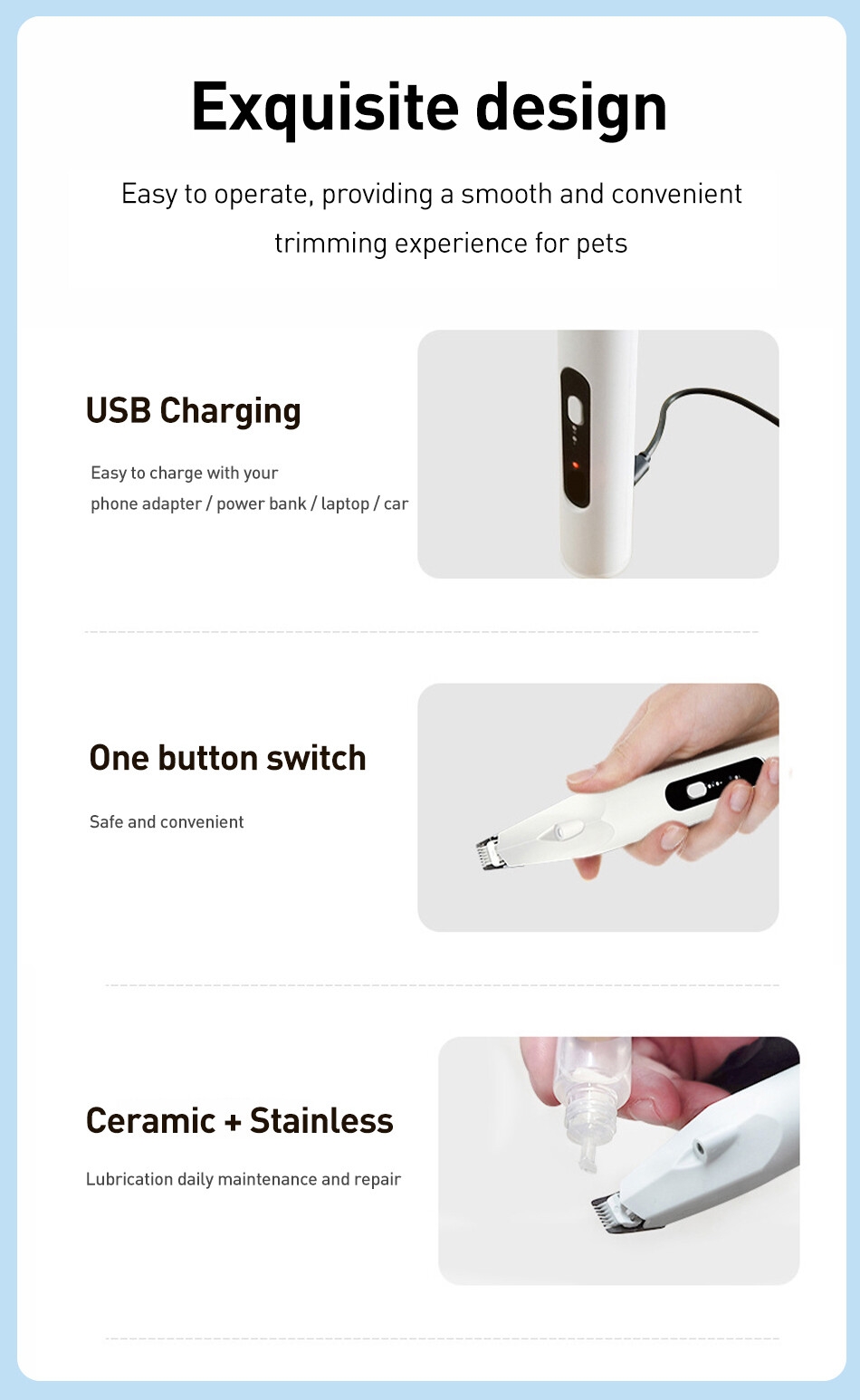 S294b420cfaa64f4696d1a4b0dce98235b ROJECO Professional Dog Hair Trimmer – Ceramic and stainless-steel blades