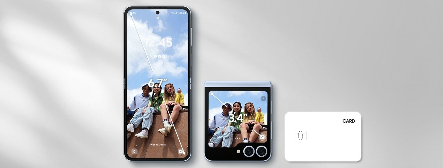 Mesurée en diagonale, la taille de l'écran principal du Galaxy Z Flip6 est de 6 points 7 pouces dans le rectangle complet et de 6 points 6 pouces si l'on tient compte des coins arrondis. La taille de l'écran de couverture est de 3 points 4 pouces dans la forme rectangulaire complète.
